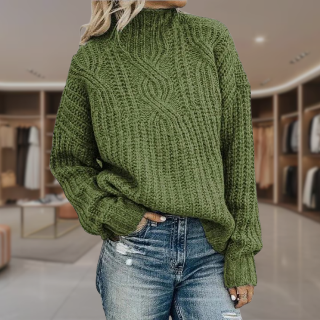 Women's Oversized Cable Knit Turtleneck Sweater | Amani