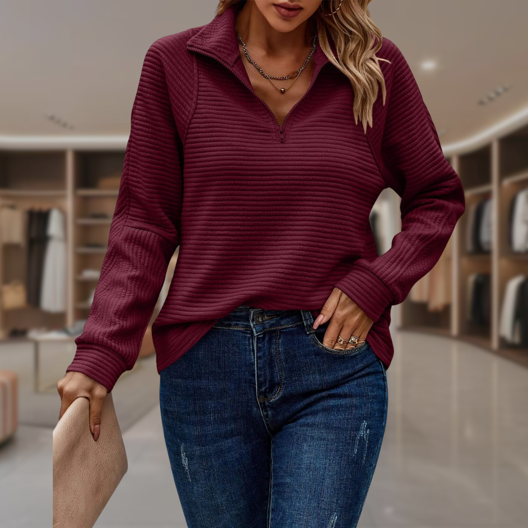 Women’s Textured Half Zip Pullover Sweater | Caye