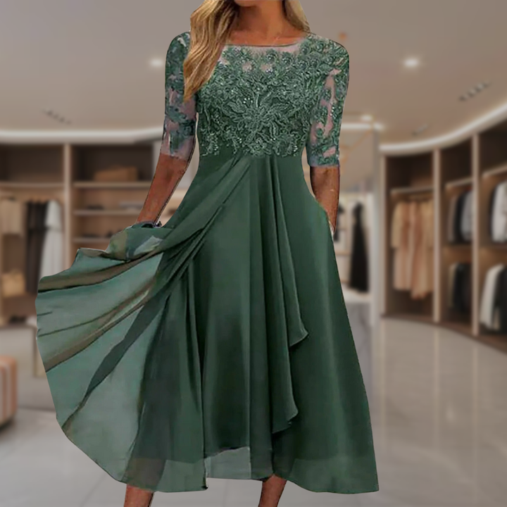 Women’s Lace Chiffon Midi Formal Dress | Ellen