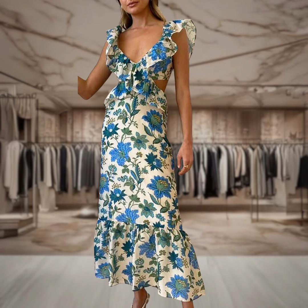 Women’s Ruffled Cut Out Floral Maxi Dress | Kiara