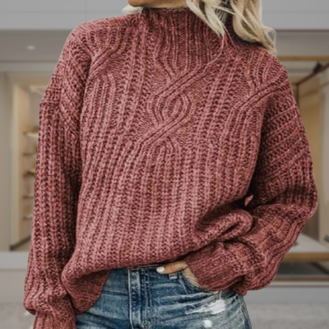 Women's Oversized Cable Knit Turtleneck Sweater | Amani
