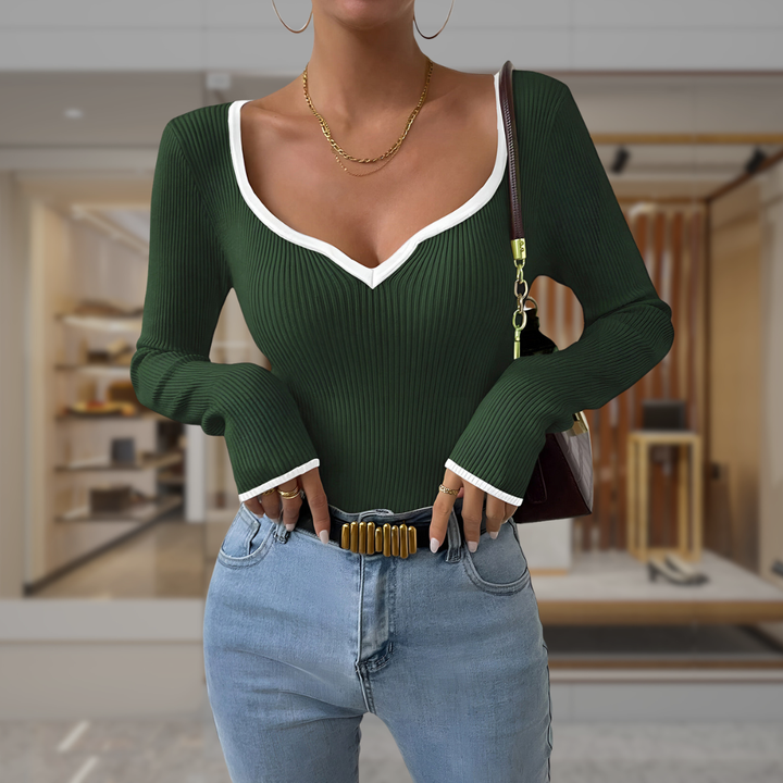 Women’s Ribbed V Neck Knit Sweater | Shania
