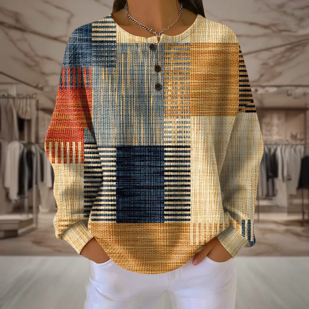 Women's Waffle Knit Henley Pullover Sweater | Jacey