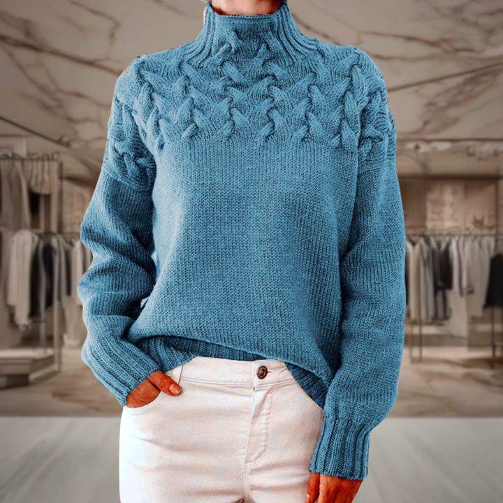 Women’s Cable Knit Turtleneck Sweater | Keyla