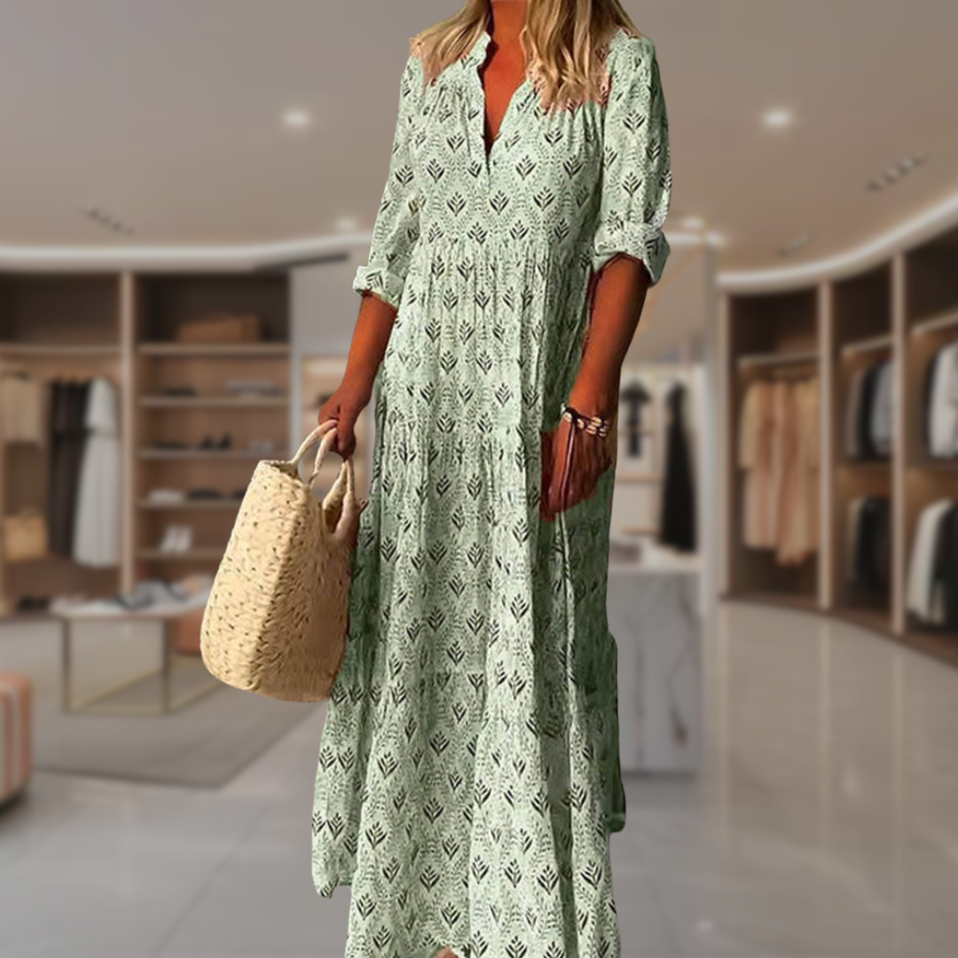 Women’s Boho Long Sleeve A Line Maxi Dress | Raven