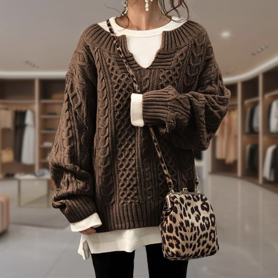 Women’s Cable Knit V Neck Sweater | Hayley