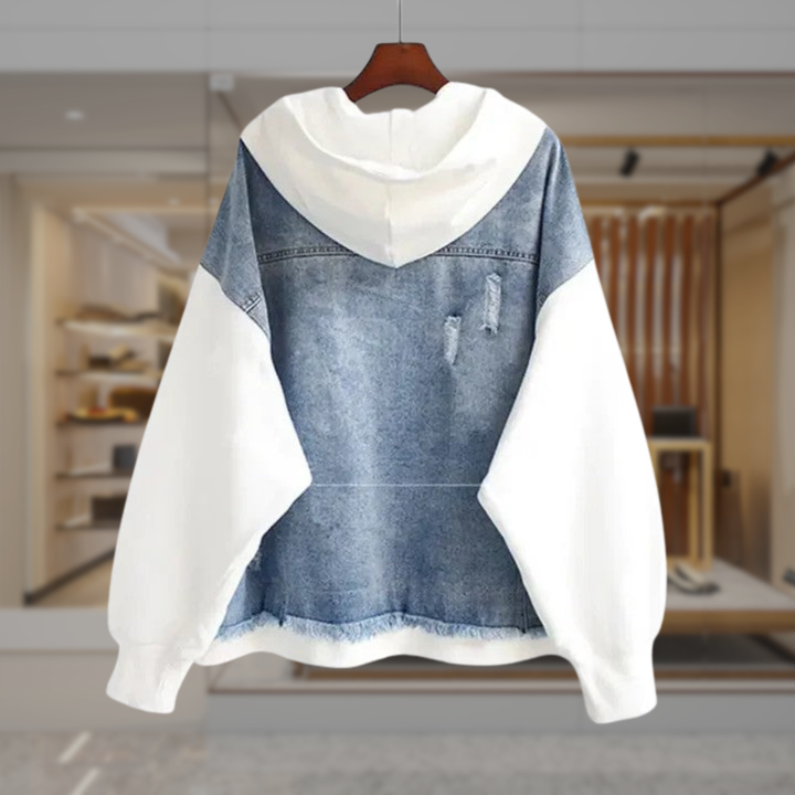 Women's Hooded Denim Jacket Fleece Sleeves | Hailie