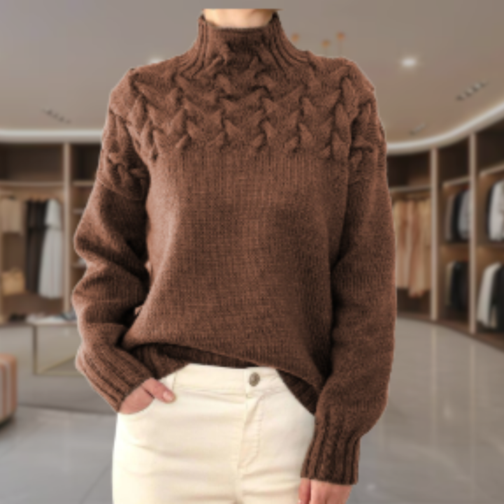 Women’s Cable Knit Turtleneck Sweater | Keyla
