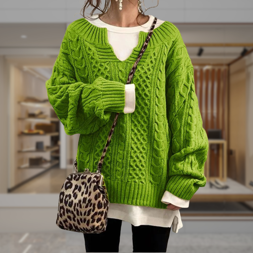 Women’s Cable Knit V Neck Sweater | Hayley