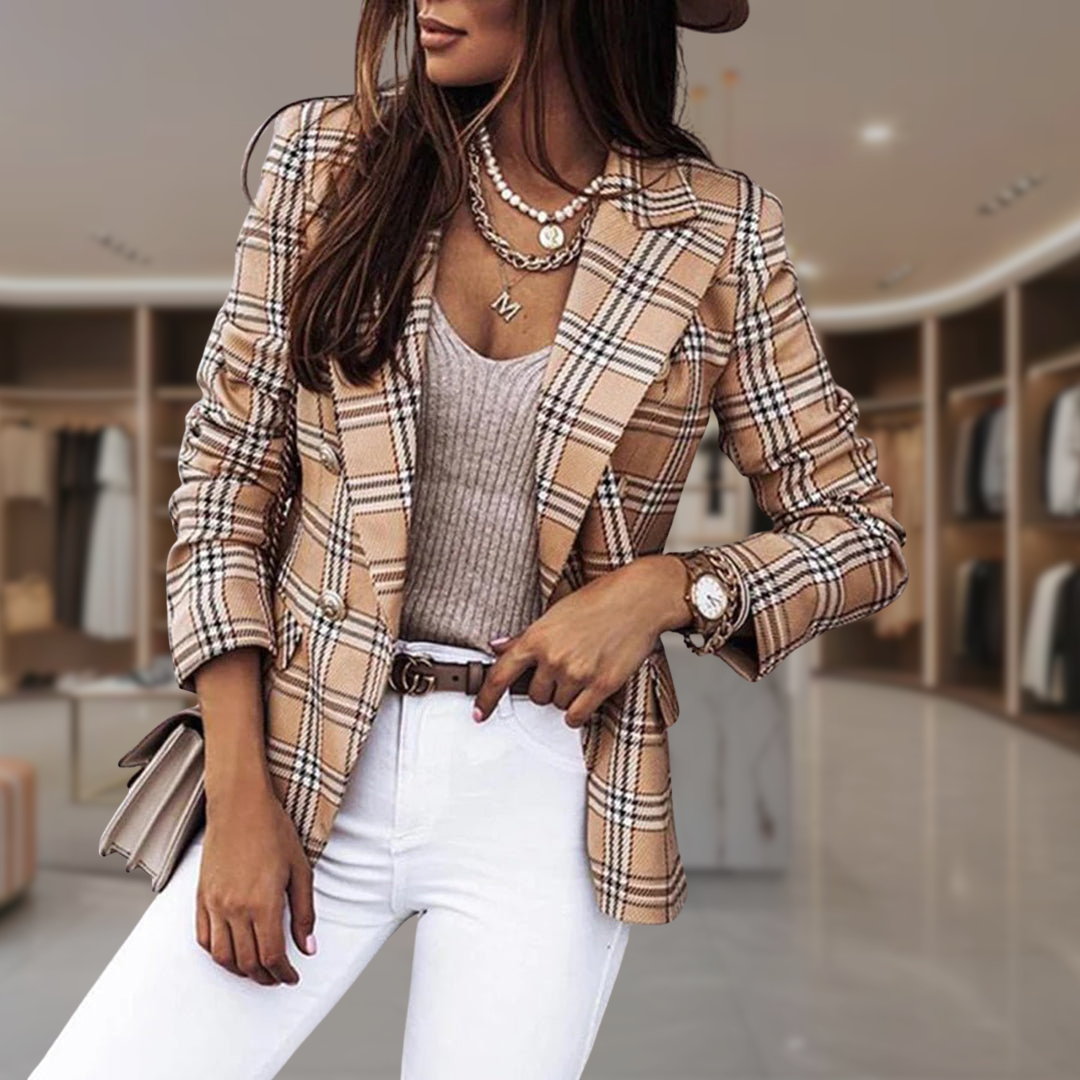 Women’s Double Breasted Checkered Suit Jacket | Lilia