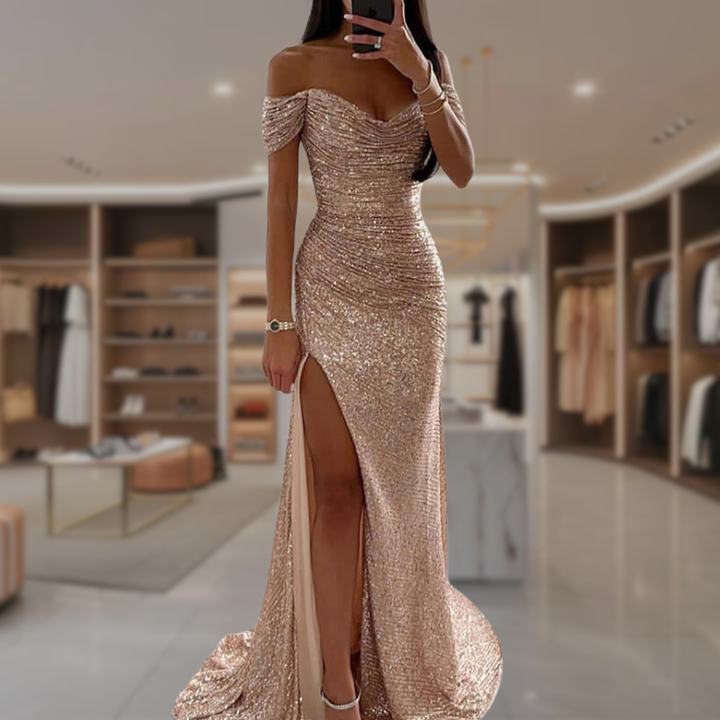 Women’s Sequin Off the Shoulder Maxi Dress | Ella