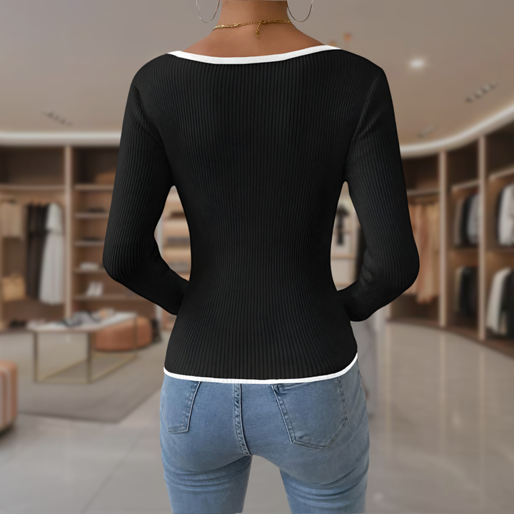 Women’s Ribbed V Neck Knit Sweater | Shania